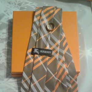 Burberry London Brown Orange Plaid Check NeckTie